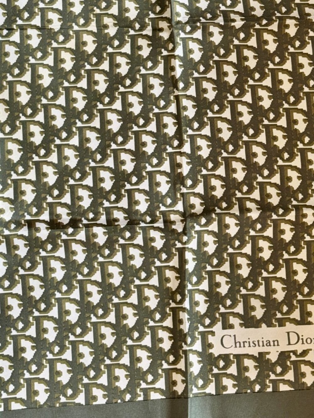 Vintage Christian Dior Silk Scarf 30" 80cm Dior Monogram Olive Ivory Square - Picture 3 of 4